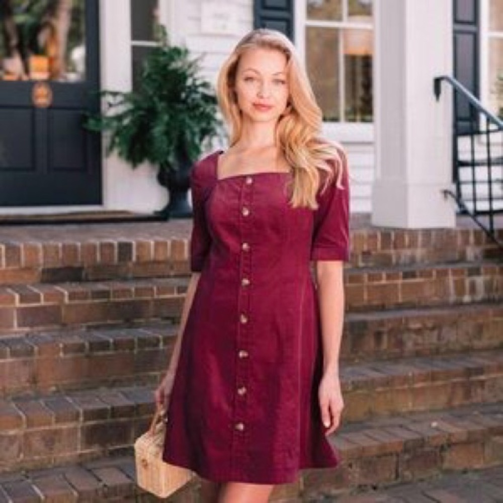 Gal Meets Glam Burgundy Antonia Square Neck Dress